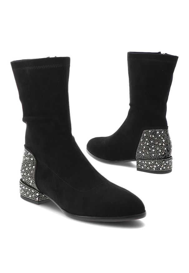 Czarne Botki S.Barski Buty Damskie Zapinane Na Suwak. Okazja: na co dzień. Kolor: czarny. Materiał: materiał. Szerokość cholewki: normalna. Obcas: na obcasie. Styl: casual, glamour. Wysokość obcasa: niski