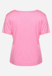 Born2be - Różowy Klasyczny T-shirt z Koronką przy Dekolcie Fioma. Okazja: na spotkanie biznesowe. Kolor: różowy. Materiał: koronka. Wzór: koronka. Styl: klasyczny
