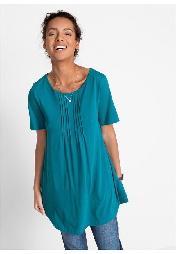 bonprix - T-shirt o trapezowym kroju, krótki rękaw. Kolor: niebieski. Długość rękawa: krótki rękaw. Długość: krótkie