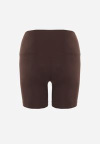 Renee - Brązowe Szorty Biker Shorts High Waist z Przeszyciem w Talii Phisera. Okazja: na co dzień. Stan: podwyższony. Kolor: brązowy. Długość: krótkie. Styl: sportowy, retro, casual #5