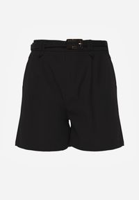 Born2be - Czarne Szorty Typu Bermudy z Paskiem i Prostokątną Klamrą Tinalora. Okazja: na co dzień. Kolor: czarny. Sezon: lato. Styl: casual, elegancki #5