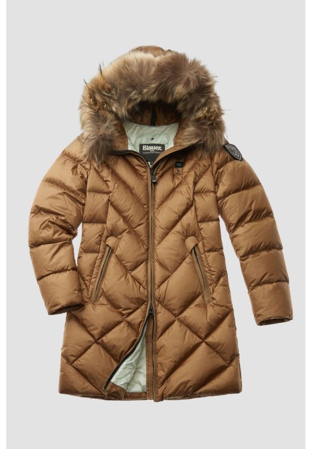 Blauer USA - BLAUER Brązowa damska kurtka Althea Raincoat Long Jackets, Rozmiar M. Kolor: brązowy. Materiał: poliamid. Długość rękawa: długi rękaw. Długość: długie