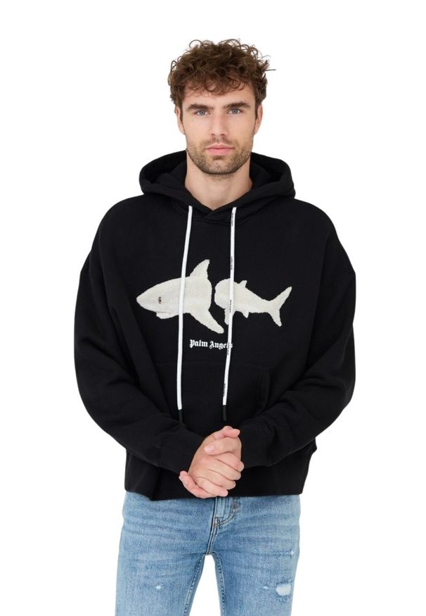 PALM ANGELS Czarna męska bluza z kapturem White Shark Hoody, Rozmiar S. Typ kołnierza: kaptur. Kolor: czarny