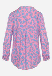 Born2be - Różowo-Niebieska Bluzka w Kwiatowy Wzór o Koszulowym Fasonie z Podpinanymi Rękawami Ortolana. Kolor: różowy. Materiał: materiał. Wzór: kwiaty. Styl: klasyczny, elegancki #4
