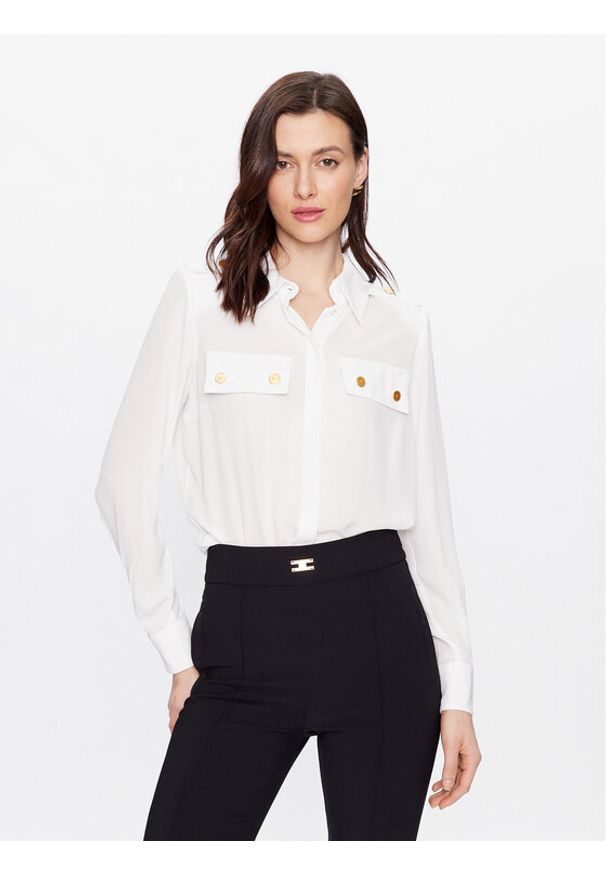 Elisabetta Franchi Koszula CA-046-32E2-V370 Biały Regular Fit. Kolor: biały. Materiał: syntetyk