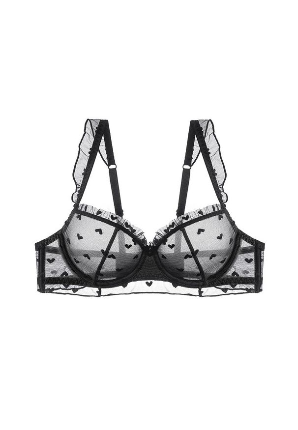 Intica - Biustonosz z fiszbinami z delikatnej siateczki Roshni. Kolor: czarny. Rodzaj stanika: biustonosz z fiszbinami