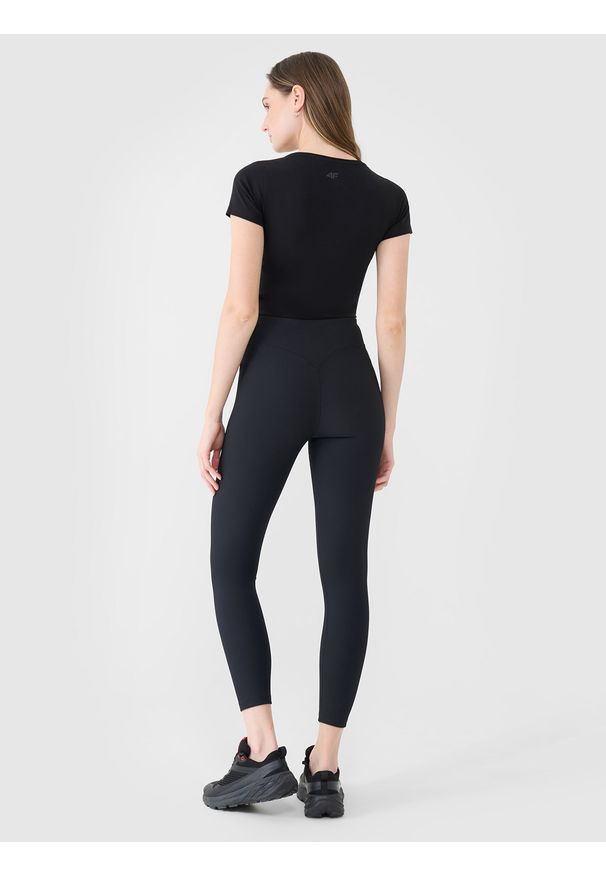 4f - 4F Legginsy dzianinowe damskie - czarne S. Okazja: na co dzień. Stan: podwyższony. Kolor: czarny. Materiał: dzianina. Wzór: jednolity. Styl: sportowy, casual