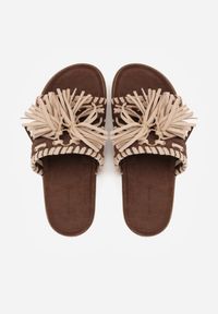 Renee - Brązowe Klapki Boho z Ozdobnymi Frędzlami Samsonitta. Okazja: na co dzień. Kolor: brązowy. Materiał: koronka. Wzór: aplikacja. Styl: boho #4