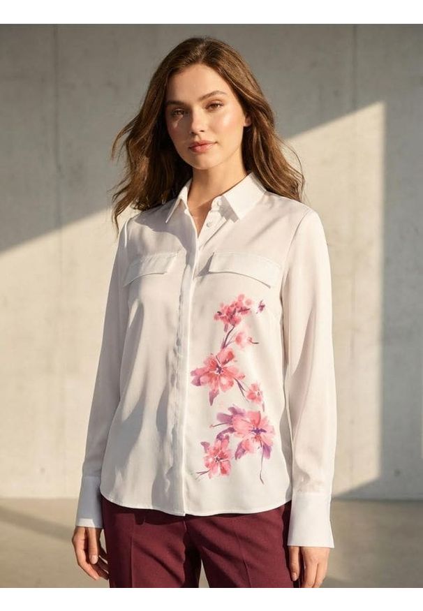 Sinsay - Satynowa koszula z kieszeniami - różowy. Kolor: różowy. Materiał: satyna