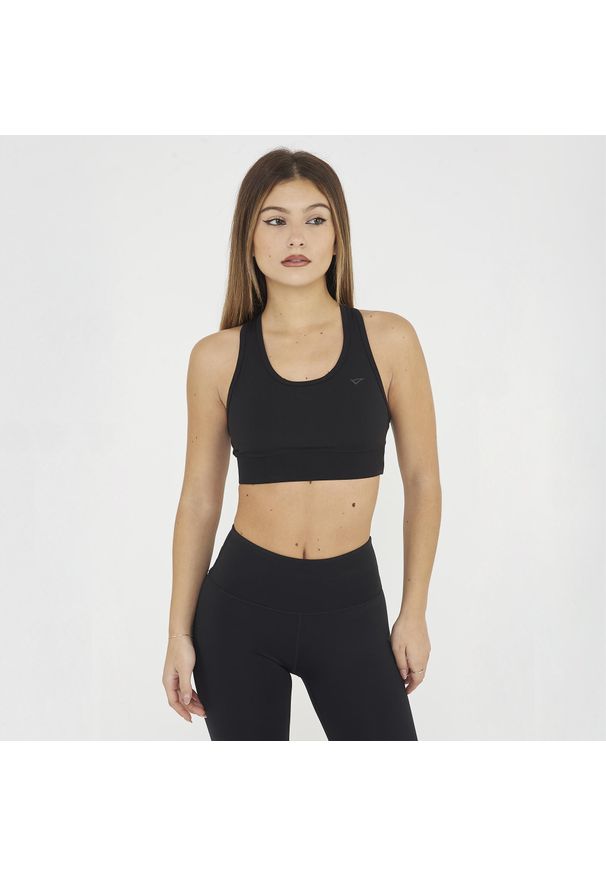 LEGEA - Crop top sportowy treningowy FEBE. Kolor: czarny. Materiał: skóra, materiał. Sport: fitness