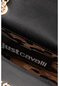 Just Cavalli - JUST CAVALLI Czarna mini torebka damska Metal Lettering Style 7. Kolor: czarny. Materiał: skórzane. Styl: casual, elegancki #6