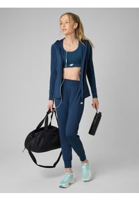 4f - 4F Bluza treningowa slim z kapturem damska - turkusowa M. Typ kołnierza: kaptur. Kolor: turkusowy. Materiał: skóra, materiał, elastan. Długość rękawa: raglanowy rękaw. Styl: sportowy #2