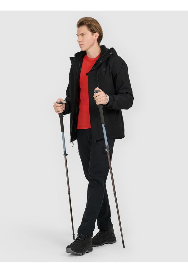 4f - 4F Kurtka trekkingowa 3w1 membrana 10000 męska - czarna XXL. Typ kołnierza: kołnierzyk stójkowy. Kolor: czarny. Materiał: materiał, tkanina, polar. Technologia: Primaloft. Sport: turystyka piesza, wspinaczka