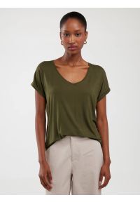 Big-Star - Koszulka damska o luźnym kroju khaki Valeria 303. Okazja: na co dzień. Kolor: zielony. Materiał: dzianina, wiskoza. Styl: klasyczny, casual #7