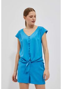 MOODO - Koszulowa bluzka z wiązaniem lazurowa. Kolor: niebieski. Materiał: wiskoza #1