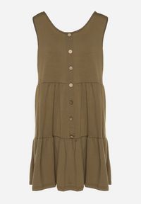 Born2be - Ciemnozielona Sukienka o Rozkloszowanym Kroju na Szerokich Ramiączkach z Guzikami Saniella. Okazja: na co dzień. Kolor: zielony. Długość rękawa: na ramiączkach. Typ sukienki: rozkloszowane. Styl: klasyczny, casual, elegancki #4