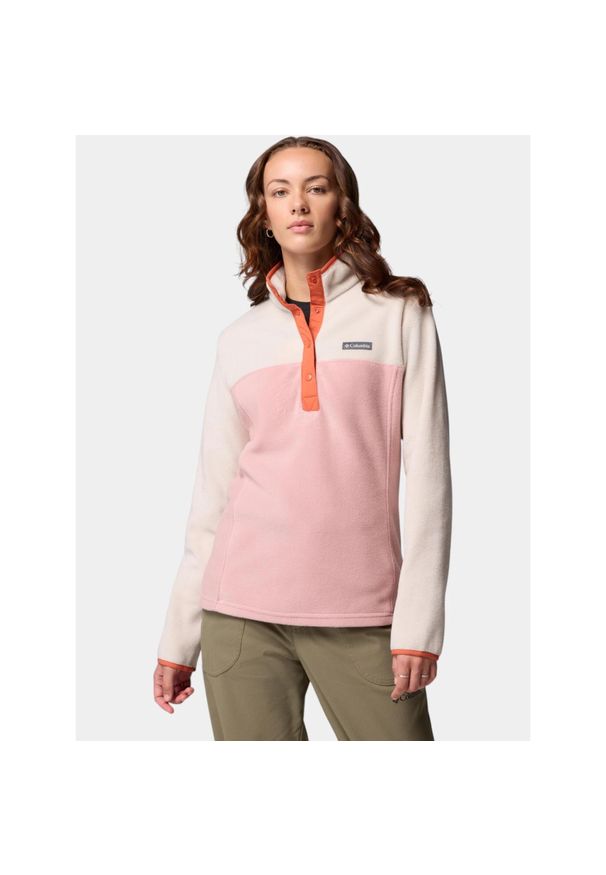 columbia - Sweter Damski Columbia Benton Springs 1/2 Snap II. Kolor: różowy. Materiał: materiał, polar. Sport: turystyka piesza