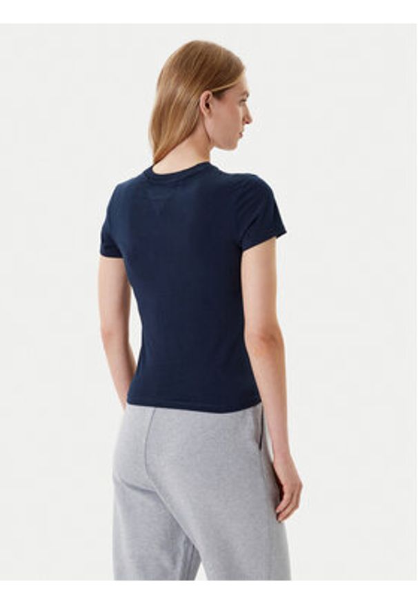 Tommy Jeans T-Shirt Linear DW0DW21164 Granatowy Slim Fit. Kolor: niebieski. Materiał: bawełna