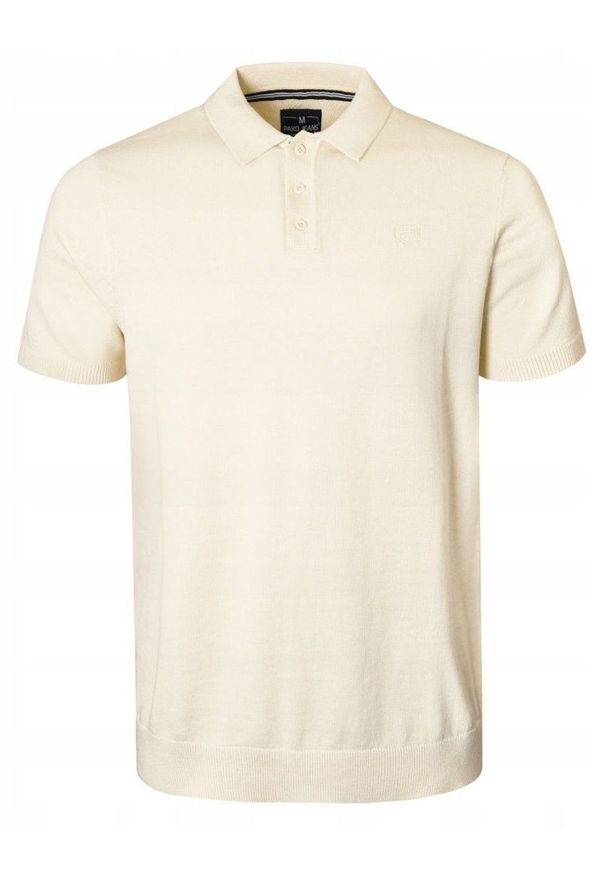 Dzianinowa Koszulka Polo - Pako Jeans - Ecru. Okazja: na co dzień. Typ kołnierza: polo. Kolor: brązowy, beżowy, wielokolorowy. Materiał: bawełna. Wzór: ze splotem. Styl: casual