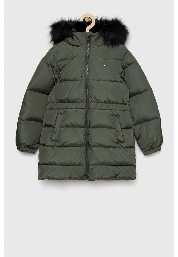 TOMMY HILFIGER - Tommy Hilfiger kurtka puchowa dziecięca kolor zielony. Okazja: na co dzień. Kolor: zielony. Materiał: puch. Wzór: gładki. Styl: casual