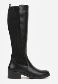 Born2be - Czarne Klasyczne Kozaki Muszkieterki na Płaskiej Podeszwie Belonell. Okazja: na co dzień. Kolor: czarny. Materiał: dzianina. Obcas: na płaskiej podeszwie. Styl: klasyczny #4