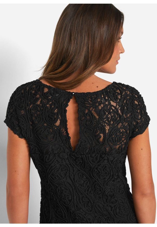 bonprix - Bluzka z koronki. Kolor: czarny. Materiał: koronka. Wzór: koronka. Styl: elegancki