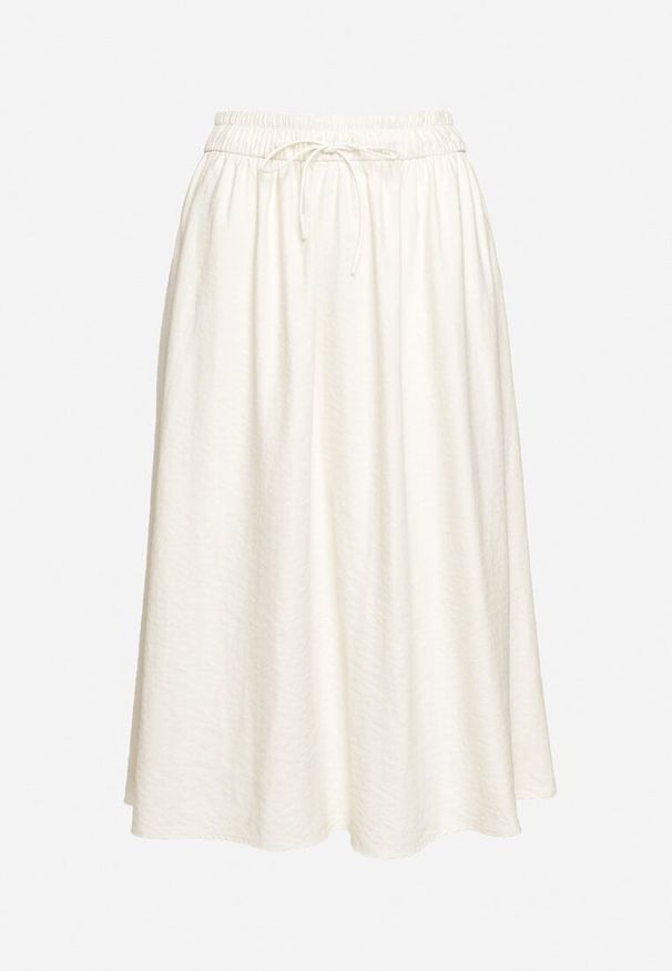 Born2be - Jasnobeżowa Rozkloszowana Spódnica z Gumką w Pasie i Ściągaczem Xegelia. Okazja: na co dzień. Kolor: beżowy. Styl: elegancki, casual