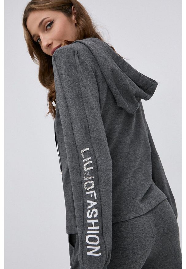 Liu Jo - Bluza. Okazja: na co dzień. Typ kołnierza: kaptur. Kolor: szary. Materiał: dzianina. Wzór: gładki. Styl: casual