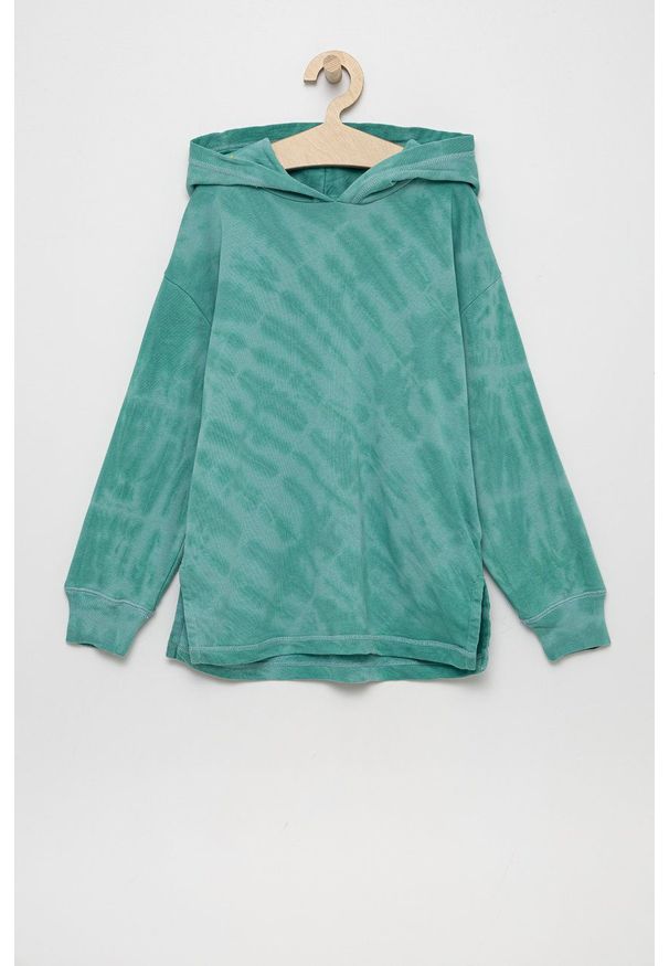 GAP Bluza dziecięca kolor zielony z kapturem wzorzysta. Okazja: na co dzień. Typ kołnierza: kaptur. Kolor: zielony. Materiał: dzianina, poliester. Styl: casual