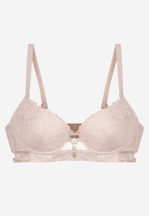 Born2be - Jasnoróżowy Klasyczny Biustonosz Zdobiony Koronką i Aplikacją Metheis. Kolor: różowy. Materiał: koronka. Wzór: koronka, aplikacja