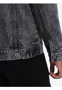 Ombre Clothing - Kurtka męska jeansowa katana - ciemnoszara V5 OM-JADJ-0123 - XXL. Kolor: szary. Materiał: jeans. Styl: klasyczny #4
