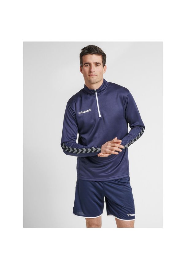 Bluza Hummel demi-zip hmlAUTHENTIC. Kolor: niebieski, wielokolorowy, biały. Materiał: materiał. Sport: fitness, piłka nożna