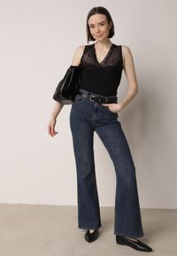 Born2be - Czarny Bawełniany Top Bieliźniany z Siateczkową Górą z Koronką Bervisa. Kolor: czarny. Materiał: bawełna, koronka. Wzór: koronka #8