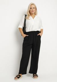 Born2be - Czarne Szerokie Spodnie z Bawełną i Wysokim Stanem Naitte. Okazja: na co dzień. Stan: podwyższony. Kolor: czarny. Materiał: bawełna. Styl: elegancki, casual #5