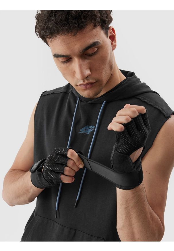 4f - Rękawiczki treningowe męskie. Kolor: czarny. Materiał: dzianina, skóra, mikrofibra. Sport: fitness