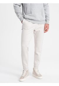 Ombre Clothing - Męskie dresowe spodnie joggery na gumce z przeszyciami – białe V4 - Rozmiar: XXL. Kolor: biały. Materiał: dresówka. Wzór: aplikacja #6