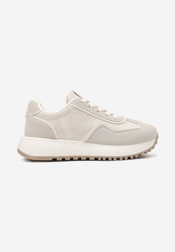 Born2be - Beżowe Płaskie Sneakersy z Geometrycznym Motywem Erisalen. Okazja: do pracy, na spacer. Zapięcie: sznurówki. Kolor: beżowy. Materiał: bawełna, jeans. Wzór: geometria. Sport: turystyka piesza