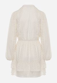 Renee - Jasnobeżowa Sukienka Mini w Skośne Paski o Rozkloszowanym Fasonie z Gumką w Talii Tennari. Kolor: beżowy. Materiał: materiał. Wzór: paski. Długość: mini #3