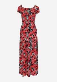 Born2be - Granatowo-Czerwona Wiskozowa Sukienka Hiszpanka w Kwiaty o Rozkloszowanym Kroju Uasteria. Okazja: na randkę, na imprezę, na co dzień. Typ kołnierza: dekolt hiszpanka. Kolor: niebieski. Materiał: wiskoza. Wzór: kwiaty. Sezon: lato. Typ sukienki: rozkloszowane. Styl: casual #6