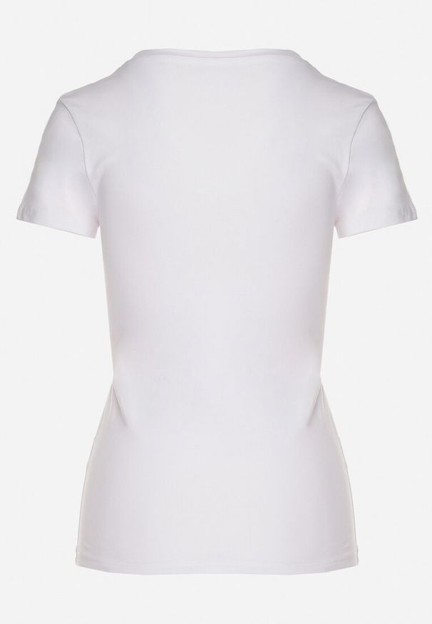 Born2be - Biało-Niebieski Bawełniany T-shirt Ozdobiony Nadrukiem Zarice. Okazja: na co dzień. Kolor: niebieski. Materiał: bawełna. Wzór: nadruk, aplikacja. Styl: casual, klasyczny