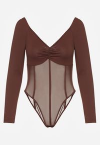 Renee - Brązowe Body Vices o Fasonie Longsleeve z Dekoltem w Kształcie V Asstre. Okazja: na randkę, na co dzień. Typ kołnierza: dekolt w kształcie V. Kolor: brązowy. Materiał: jeans, skóra. Długość rękawa: długi rękaw. Długość: długie. Styl: casual, klasyczny #2