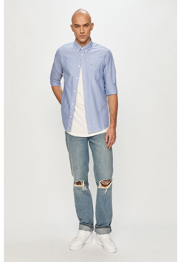 Wrangler - Koszula bawełniana. Typ kołnierza: button down. Kolor: niebieski. Materiał: bawełna. Długość rękawa: długi rękaw. Długość: długie
