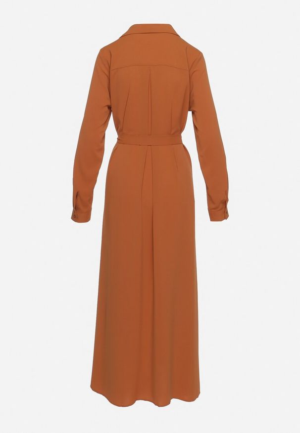 Born2be - Brązowa Rozpinana Sukienka Koszulowa z Regulowanymi Rękawami Grimoire. Kolor: brązowy. Typ sukienki: koszulowe. Styl: elegancki, wizytowy