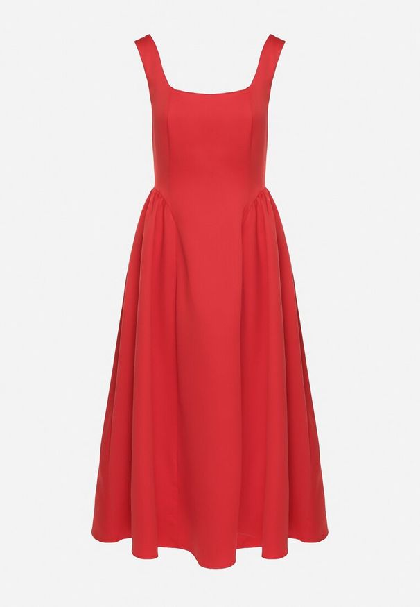 Born2be - Czerwona Rozkloszowana Sukienka na Szerokich Ramiączkach Reterna. Okazja: na imprezę. Typ kołnierza: dekolt kwadratowy. Kolor: czerwony. Długość rękawa: na ramiączkach. Styl: elegancki. Długość: mini