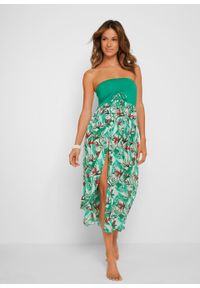 Sukienka plażowa bandeau bonprix zielony miętowy w kwiaty. Okazja: na plażę. Kolor: zielony. Wzór: kwiaty #5