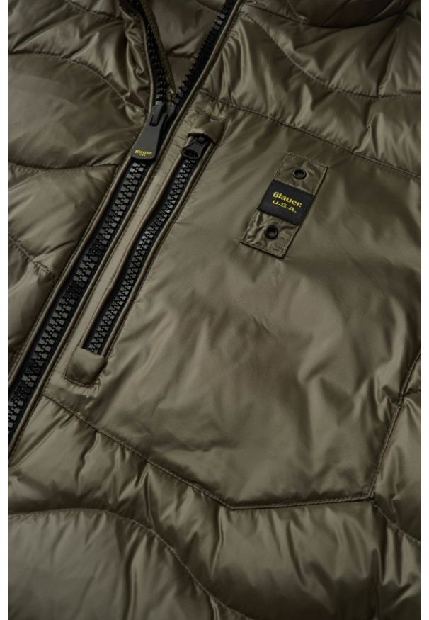 Blauer USA - BLAUER Zielona męska kurtka Wave Short Jackets, Rozmiar 3XL. Okazja: na co dzień. Kolor: czarny. Materiał: poliamid. Styl: casual