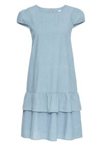 Sukienka dżinsowa z falbaną bonprix jasnoniebieski. Kolor: niebieski. Długość: mini #1