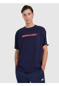 4f - 4F T-shirt oversize z nadrukiem męski - granatowy S. Okazja: na co dzień. Kolor: niebieski. Materiał: materiał, bawełna. Wzór: nadruk. Styl: casual #1