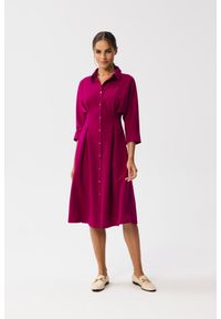 Stylove - Sukienka koszulowa elegancka z kołnierzykiem fioletowa. Okazja: na co dzień. Kolor: fioletowy. Typ sukienki: koszulowe. Styl: elegancki #4