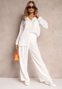 Renee - Biały 2-częsciowy Komplet Casual z Szerokimi Spodniami i Koszulą Oversize Hyparissa. Kolor: biały #1
